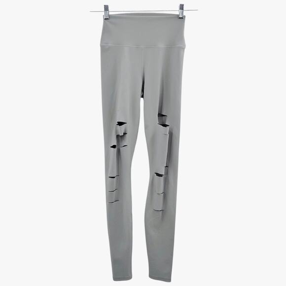 Alo Yoga Warrior Ripped Leggings Light Gray High Waist Size XS - Picture 1 of 5